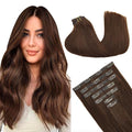 GOO GOO Clip in Hair Extensions Real Human Hair, Remy Human Hair Extensions Clip ins for Women, Natural Human Hair, 20inch 130g 7Pcs, #4A Chocolate Brown