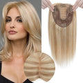 Hair Toppers for Women Real Human Hair No Bangs, 13 * 15 cm Larger Silk Base 150% Density Clip In Topper Hairpieces, Wiglet Top Pieces Add Volume -12 Inch 12 P613 Golden Brown&Bleach Blonde