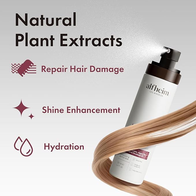 ALFHEIM Argan+ Repairing Leave-in Conditioner Spray for Dry, Damaged & Frizzy Hair with Argan Oil, Keratin, Oat Protein – Instant Detangling, Shine & Frizz Control – Color Safe, Sulfate Free – 5.4 oz