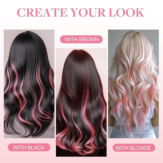 GOO GOO Tape in Hair Extensions Human Hair, Light Pink, 14inch 25g 10pcs, Colored Tape ins Human Hair Extensions, Silky&Soft Invisible Tape Ins, Hair Highlighted for Party