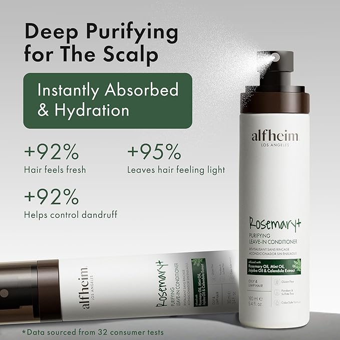 ALFHEIM Rosemary+ Purifying Leave-In Spray Conditioning & Refreshing Spray for Oily & Fine Hair with Rosemary, Peppermint & Jojoba Oils – Mist – Lightweight, Smooths & Revives – 5.4 oz / 160 ml