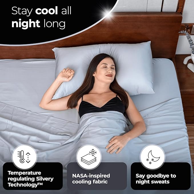 Silver Infused Satin Pillowcases Set – 2 Pack Silky Soft Cooling Pillow Cases with Self-Cleaning Silvery Technology™ for Hygienic Sleep – Better Than Silk for Hair and Skin, Size Queen 20x30”