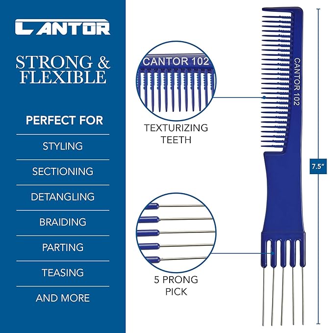 Lift Teasing Comb and Hair Pick 5 Pack, Five Stainless Steel Lifts - Chemical and Heat Resistant Detangler Anti Static Comb For All Hair Types By Cantor