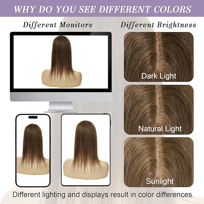 3x5 Inch Injected Silk Base Hair Toppers for Women, 14 Inch Length 130% Density Real Human Hair Pieces #2A Brown