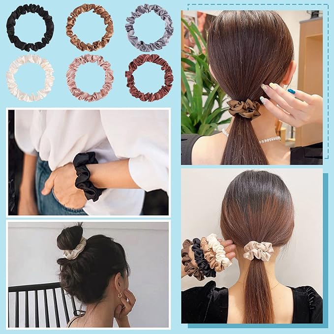 12Pcs Satin Scrunchies, Coffee Color Series Satin Hair Ties Elastic Hair Bands Ponytail Holder Valentine's for Wife