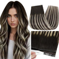 Full Shine Tape in Weft Hair Extensions Human Hair Color 2/60/2 Brown And Blonde Balayage Long Weft Wide Remy Invisible Tape in Human Hair Extensions for Women 22Inch 50G One Piece for Casual Outings