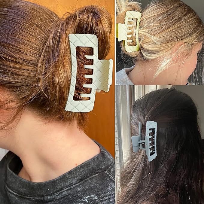 Strong Double Row Teeth Square Hair Clips 2 Rows Teeth Rectangle Claw Clips Women Girls 2 Row Claws Double Teeth Curly Straight Big Volume Thick Hair Accessories in Set 6pcs