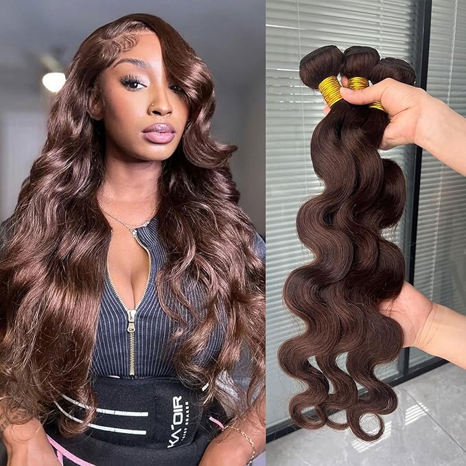 4# Body Wave Bundles Human Hair Chocolate Brown Color Body Wave Bundle 100% Real Human Hair And True To Length 12 14 16 Inch 3 Pcs/Pack
