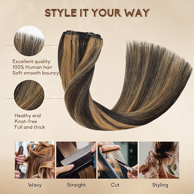 Clip in Hair Extensions Real Human Hair 20inch 8pcs 105g Seamless Balayage Dark Brown Hair Extensions Clip Ins Double Weft Dark Brown Highlight Chestnut Brown Invisible Straight Remy Human Hair