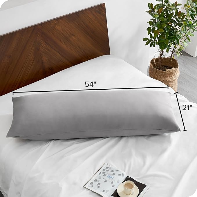 Bare Home Microfiber Body Pillow Cover - Ultra Soft - Cooling Pillowcase - Double Brushed - Pillowcase with Zipper Closure - Easy Care (20''x54'' Body Pillow Cover, Light Grey)