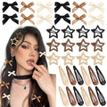36Pcs Brown Mini Bow Hair Clips Y2K Star Metal Snap Hair Barrettes Small Hair Bows Water Drop No Slip Hair Clips for Women Cute Bowknot Star Hair Pins Accessories for Girls
