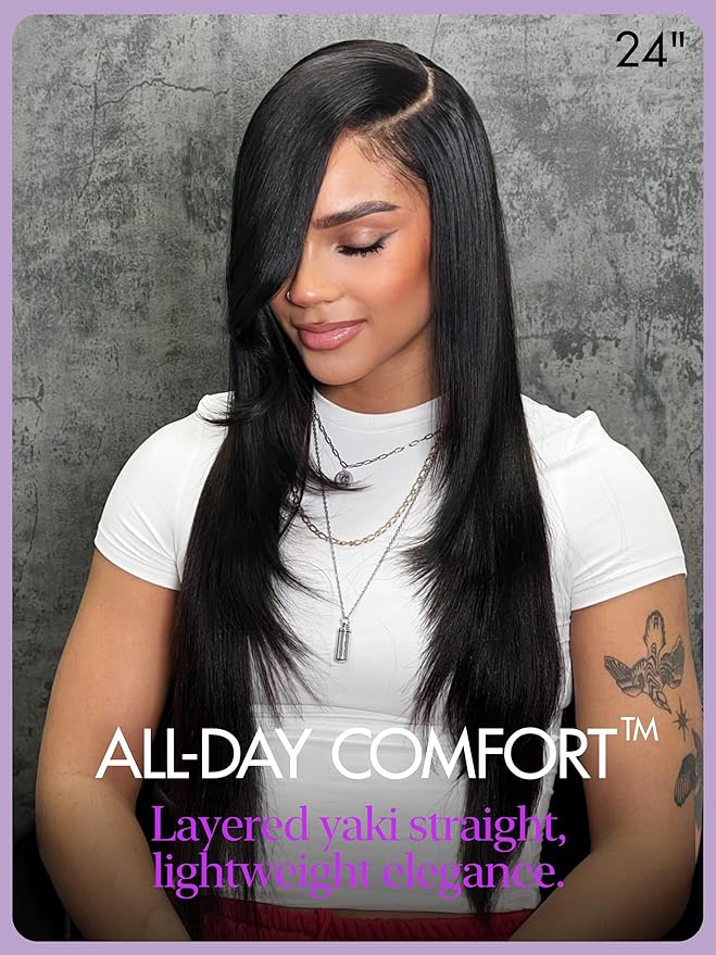 LUVME HAIR 7x6 All-Day Comfor Wig PartingMax Lace Wigs 200% Density Yaki Straight Lace Front Wigs Human Hair Pre Cut Plucked Lace Frontal Glueless 22 Inches Natural Black Color