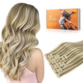 DOORES Real Human Hair Extensions, Light Brown Highlighted Medium Blonde, 7pcs 110g 16 Inch Seamless Clip in, Remy Hair, Natural Straight, Invisi Edge