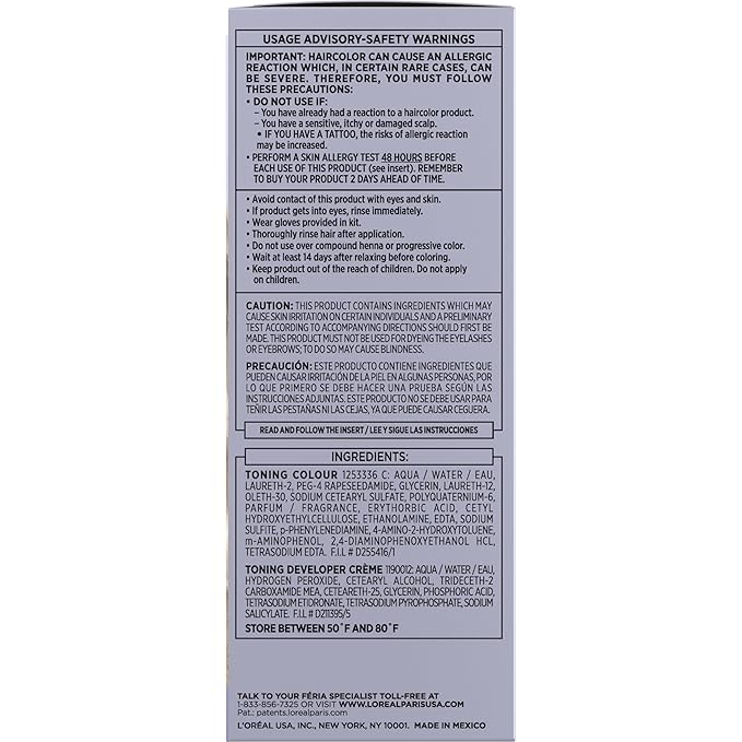 L'Oreal Paris Feria Long-Lasting Anti Brass Power Hair Toner, Ammonia Free Demi Permanent Hair Color, Pearl Blonde Hair Toner, 1 Application (Pack of 2)