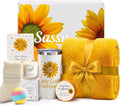Christmas Sunflower Gift Set for Women - Birthday, Mother’s Day, Valentine's Day Gifts for Mom, Wife, Friends | Thoughtful Care Package - Cozy Blanket, Spa & Relaxation - Get Well Soon Baskets Gifts
