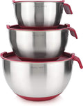 AVACRAFT 18/10 Stainless Steel Mixing Bowls with Lids, non slip silicone base bowls with Handle, Mixing Bowl Set with Pour Spouts & Measurement Marks, Home Essentials Cooking Bowls, (Red)