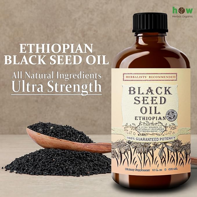 Ethiopian Black Seed Oil 16oz – Extra Strength 3x Thymoquinone – 100% Pure Cold-Pressed Nigella Sativa – Immune, Joint, Hair and Skin Support