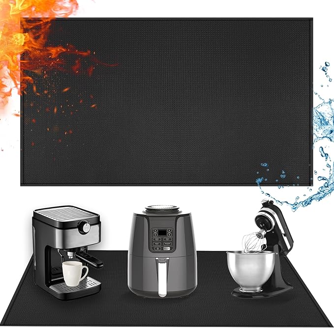 Extra Large Heat Resistant Mat for Countertop, 16 x 78in Fireproof Silicone Mats for Kitchen Counter, Easy to Clean Countertop Protector Mat for Air Fryer, Coffee Maker, Toaster, Oven, Black