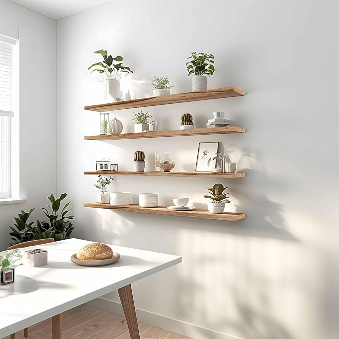 48 Inch Floating Shelves for Wall Rustic Light Wood Wall Shelves for Bedroom Set of 4
