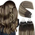YoungSee Micro Beads Hair Extensions Human Hair Balayage Micro Hair Extensions Human Hair Ombre Dark Brown to Blonde Micro-Loop Hair Extension 14 Inch 50g 50s Bead Hair Extension for Short Hair