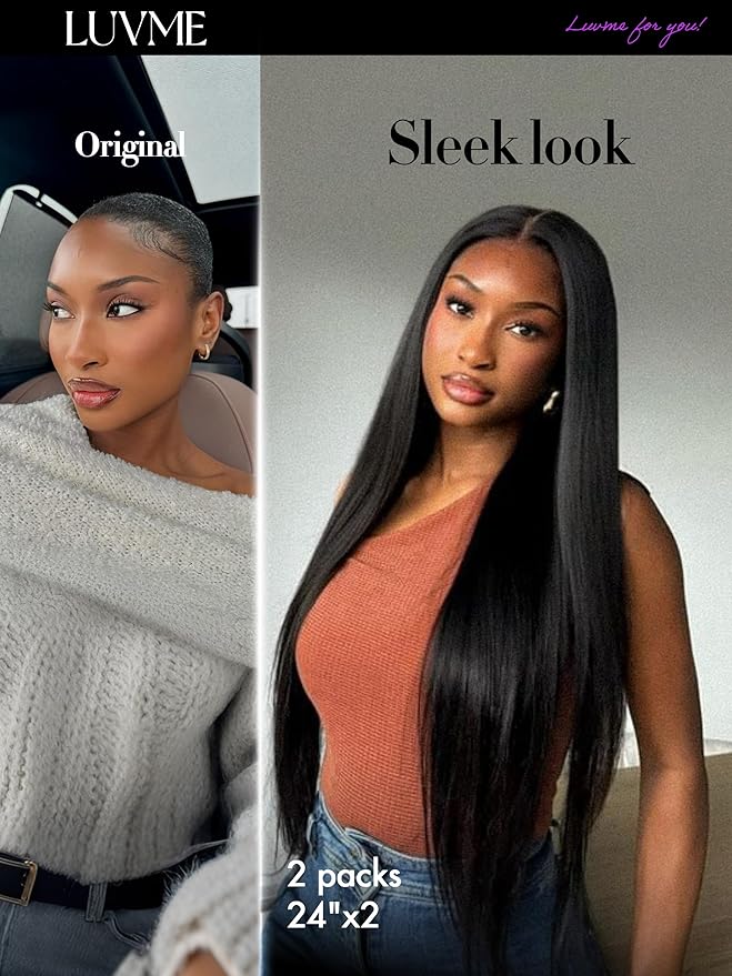 LUVME Silky Straight Seamless 2 Pack 220g 14Pcs Clip in Hair Extensions Full Max with 20inch Remy Human Hair Extensions, Natural Black 100% Real Soft Hair