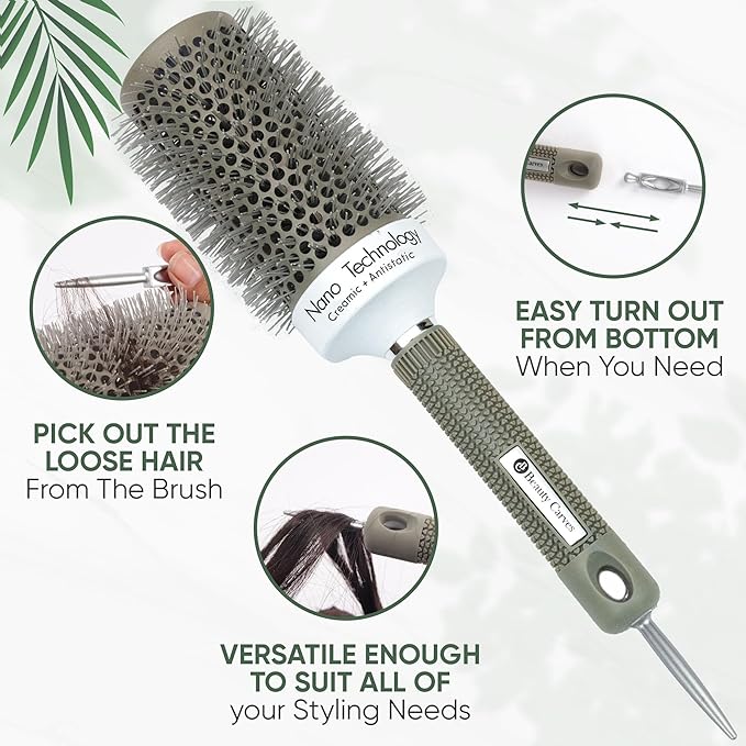 Round Brush for Blow Drying, 53mm / 2.1 Inch Large Barrel with 2 Clips – Nano Ionic Thermal Ceramic Round Hair Brush for Volume, Big Curls & Smooth Styling Heat Resistant Nylon Bristles