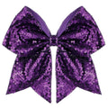 Large Glitter Cheer Bows Clips, Jumbo Big 7 Inch Cheerleading Sequin Hair Bow Hair Accessories for Teens Girls Football Sports Cheerleader Outfit Uniform (Dark Purple)