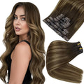 Full Shine Hair Clip in Extensions Balayage Seamless Hair Extensions Clip ins Ombre Brown to Walnut Brown Mix Honey Blonde 20 Inch Straight Hair Extension 8 PCS 120 G
