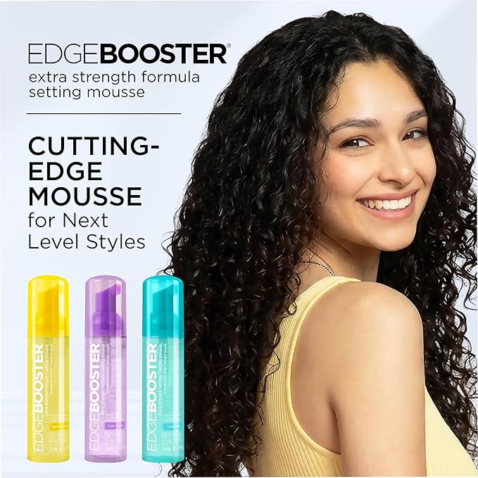 Style Factor EDGE BOOSTER Extra Strength Setting Mousse – Frizz Control, Extra Volume, and Conditioning – 6.4oz Turquenite Mousse for Curly Hair