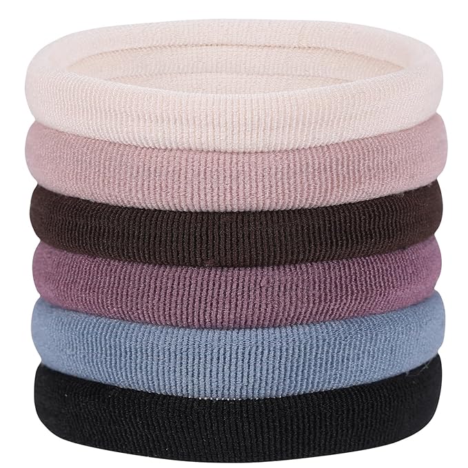60 Pcs 2 Inch Neutrals No Damage Hair Ties for Women Thick Hair, Large Soft Seamless Nylon Fabric Ponytail Holders Elastics Band for Women