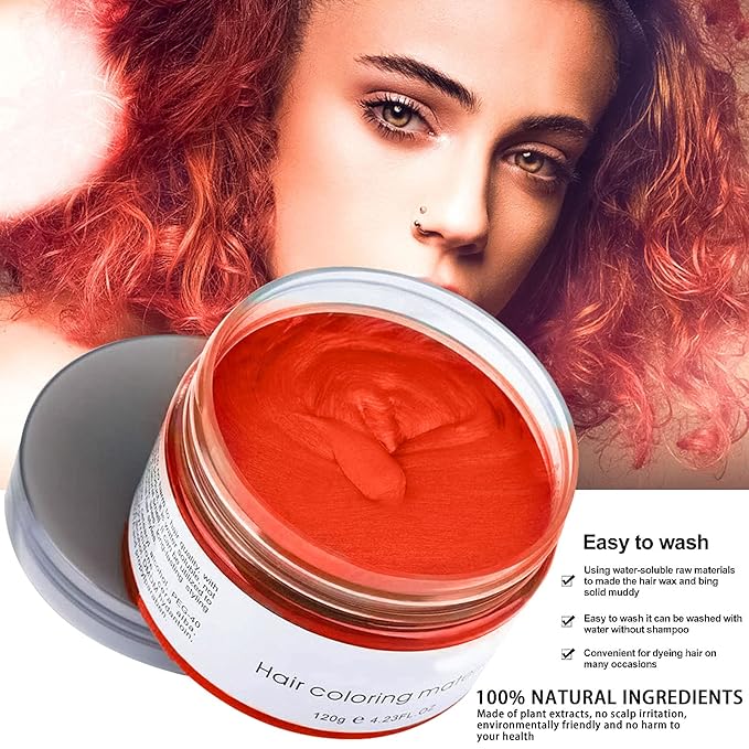 Kids Temporary Hair Color Wax, Natural Hair Strong Style Gel for Party, Cosplay, Masquerade etc. (Red)