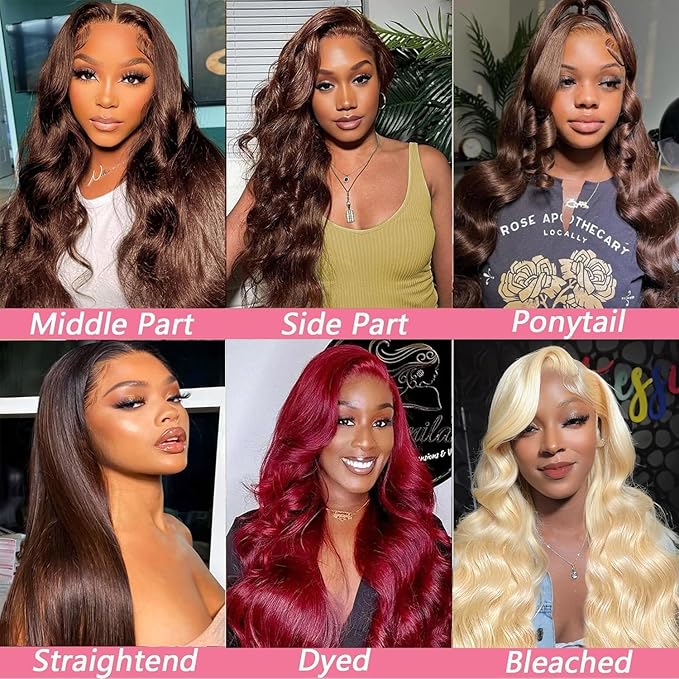 13x6 Body Wave Lace Front Wigs Human Hair Chocolate Brown Wig Human Hair Pre Plucked With Baby Hair 180 Density 4# Colored Brown HD Lace Frontal Wigs for Women 28Inch