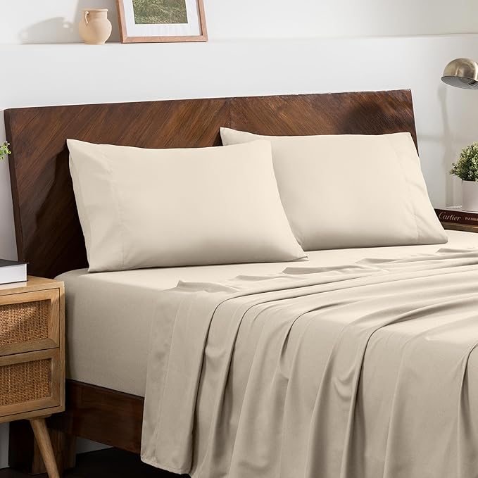 Bare Home Microfiber Pillow Cases - King 20x36 - Cooling Pillowcases - Double Brushed - Easy Care - Envelope Closure (King Pillowcase Set of 2, Sand)