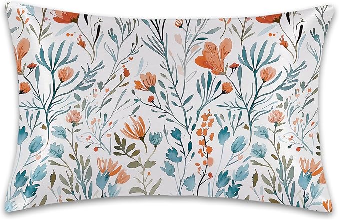 Watercolor Flowers Small Floral Satin Pillow Case Queen Size,Soft Pillowcases for Hair and Skin Similar to Silk,Pillowcases with Hidden Zipper Bedding Accessories,20X30 Inches,1 Pack