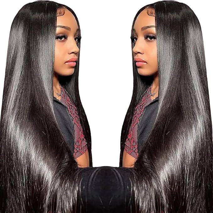 13X6 Lace Front Wigs Human Hair Pre Plucked With Baby Hair 30 Inch 180 Density Glueless Transparent HD Straight Lace Front Wigs Lace Frontal Wigs for Women Natural Black Color