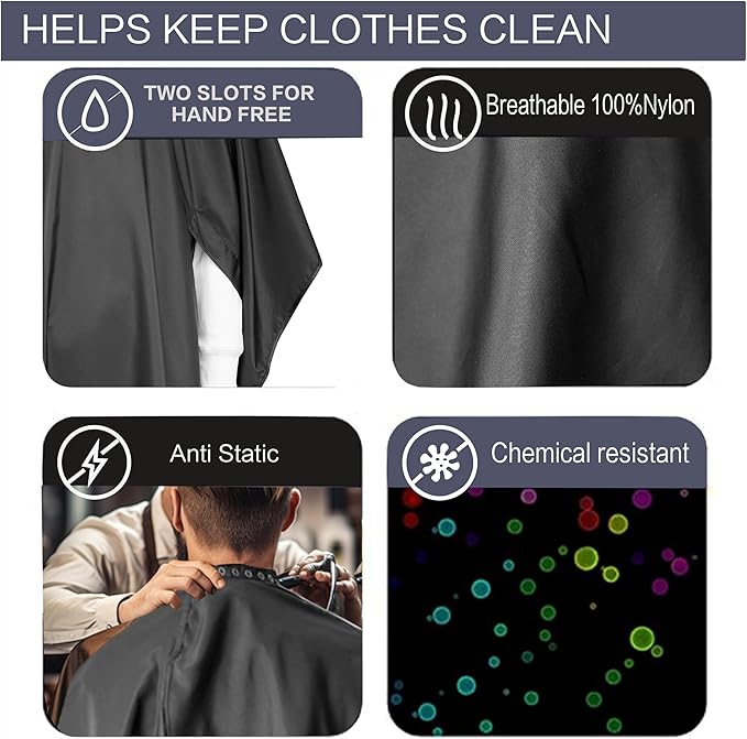 Salon Professional Barber Cape with Multi position Snap Closure Hair Cutting Kits Thick Hairdressing Capes for Unisex 47” * 63”