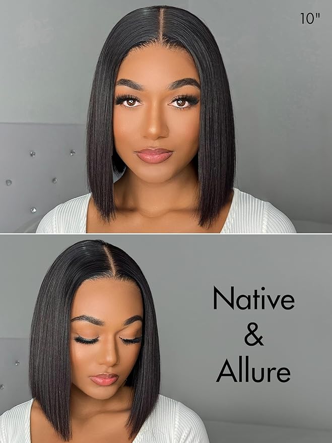 LUVME HAIR 10" Light Yaki Glueless Bob Wigs Human Hair Pre Plucked, 5x5 HD Lace Closure Wigs Human Hair 180 Density, Ready to Go Wig with Bleached Knots & Pre Cut Lace
