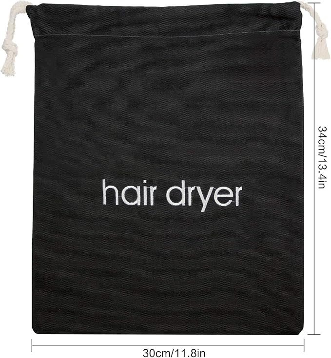 Bememo Hair Dryer Bags Drawstring Bag Hairdryer Container, 11.8 by 13.8 Inch(Cotton,Black)