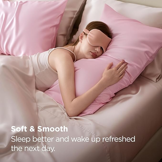 Bedsure King Size Satin Pillowcase Set of 2 - Pink Silky Pillow Cases for Hair and Skin with Envelope Closure, Similar to Silk Pillow Cases, Valentine Gifts for Women Girls, 20x36 Inches, 2pcs
