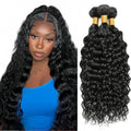 Color 1B Bundles Human Hair Natural Black Water Wave Bundles 20 22 24 Inch Double Weft Color 1B Wet and Wavy Bundle Niegmeag Virgin Soft and Silky Remy Hair Extensions
