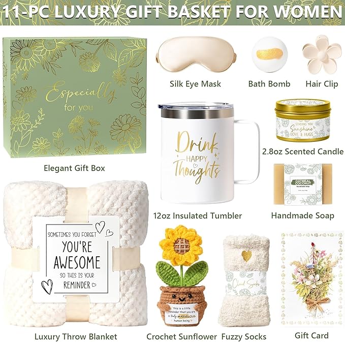Birthday Gifts for Women Self Care Get Well Soon Gift Baskets, Spa Care Package Thinking of You Gift Set, Sympathy Inspirational Christmas Sunflower Gifts for Women Mom Her Best Friends Sister Wife