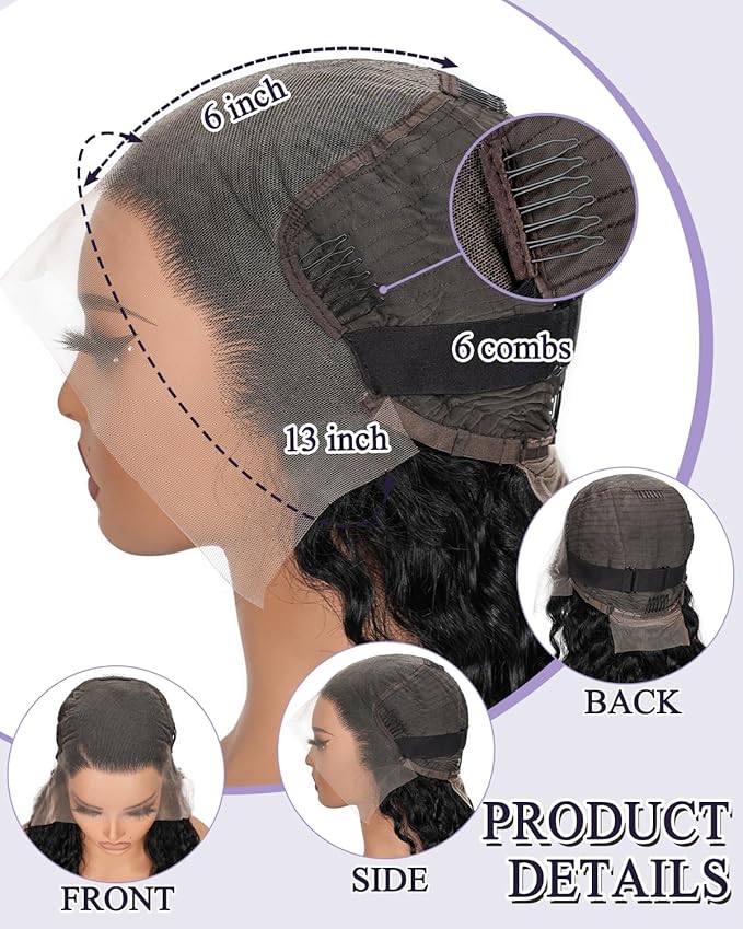 13x6 Deep Wave Lace Front Wigs Human Hair 180% Density curly human hair wig for Women 13x6 Wet and Wavy HD Transparent Lace Frontal Wigs Human Hair Pre Plucked with Natural Baby Hair 22inch