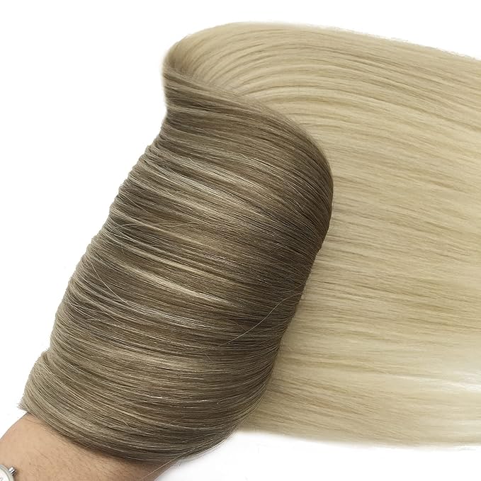 GOO GOO Clip in Hair Extensions Real Human Hair, Remy Human Hair Extensions Clip ins for Women, Natural Human Hair, 22inch 120g 7Pcs, 9/60 Balayage Ash Brown to Platinum Blonde