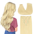 GOO GOO Clip in Hair Extensions Real Human Hair, Remy Human Hair Extensions Clip ins for Women, Natural Human Hair, 14inch 130g 9Pcs, 22F Light Golden Blonde
