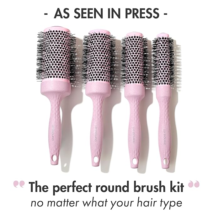 Lily England Round Blow Dry Brush Set for Women - Perfect for Voluminous Blowouts - Ceramic Ionic Technology - Luxury Gift for Her (Pink)