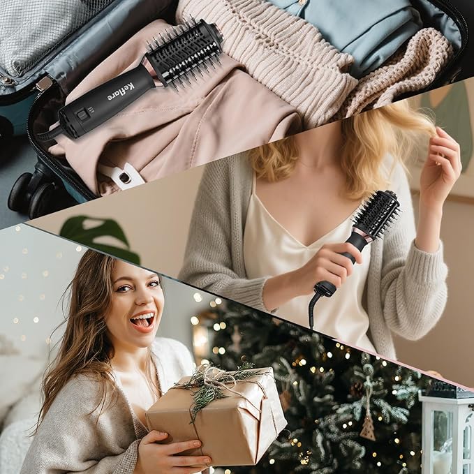 Mini Dual Voltage Hair Dryer Brush, 2-in-1 Hot Air Brush for Travel, One Step Blow Dryer & Styler for Drying, Smoothing and Volumizing Hair