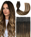 SURNEL Invisible Tape in Hair Extensions 20 Inch Natural Black to Medium Brown and Caramel Blonde Injected Tape in Extensions Human Hair 20 Pcs 45g(#1B427,20)