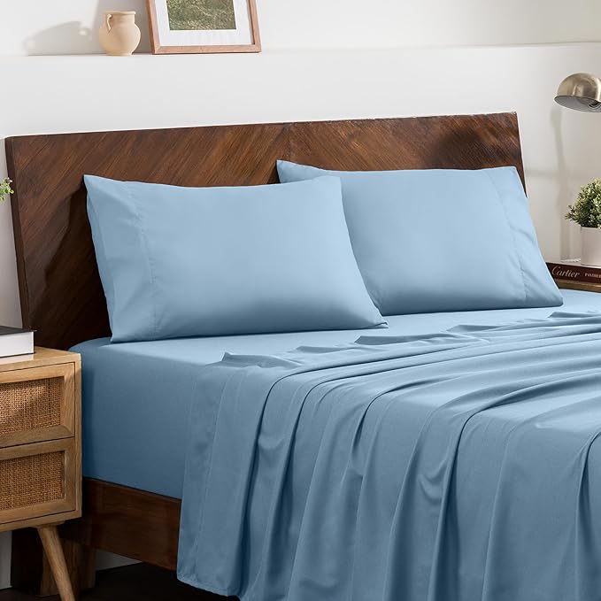 Bare Home Microfiber Pillow Cases - King 20x40 - Cooling Pillowcases - Double Brushed - Easy Care - Envelope Closure (King Pillowcase Set of 2, Light Blue)