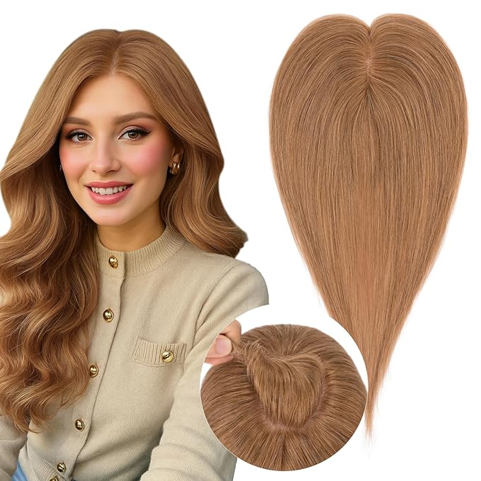 Real Human Hair Toppers for Women 3.54"*4.72" Silky Base 150% Density No Bangs Adjustable Parting Clip-In Topper Hairpieces for Women with Thinning Hair 12 Inches Light Brown
