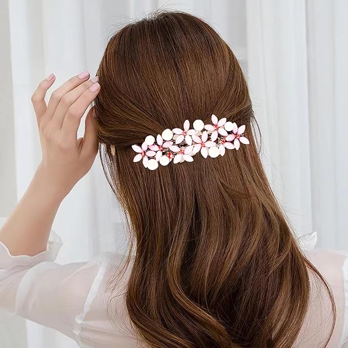 Hair Clips, 4PCS Rhinestone Pearl Hair Barrettes for Women Girls, Sparkly Glitter Rhinestones Flowers Hairpin French Style Hairclips Vintage Hair Accessories